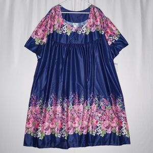 Only Necessities House Dress 6X Women Blue Multicolor Floral Short Sleeve Vtg